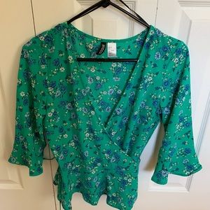 Green Floral Wrap Crop Top